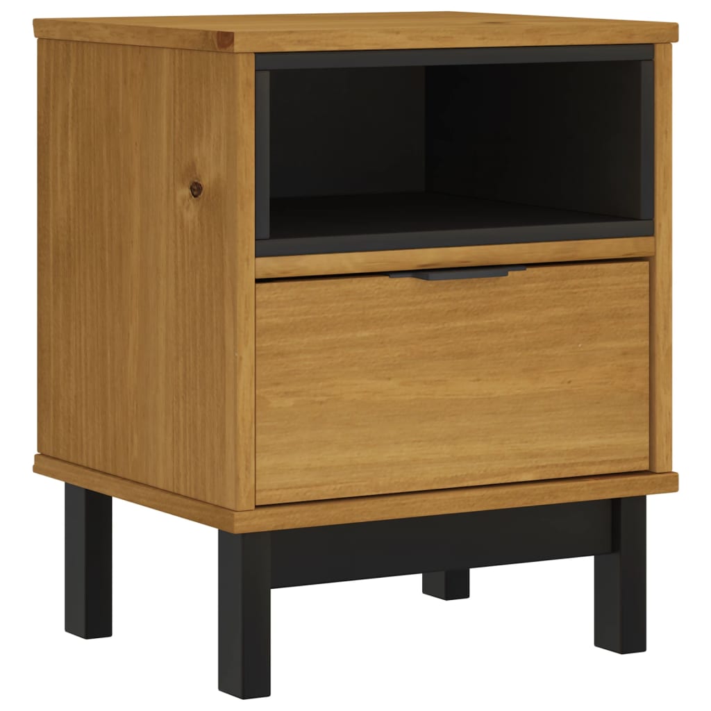 Solid Pine Wood Bedside Cabinet — Oak Finish