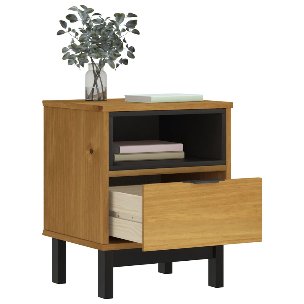 Solid Pine Wood Bedside Cabinet — Oak Finish