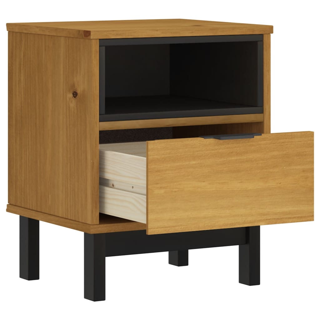 Solid Pine Wood Bedside Cabinet — Oak Finish