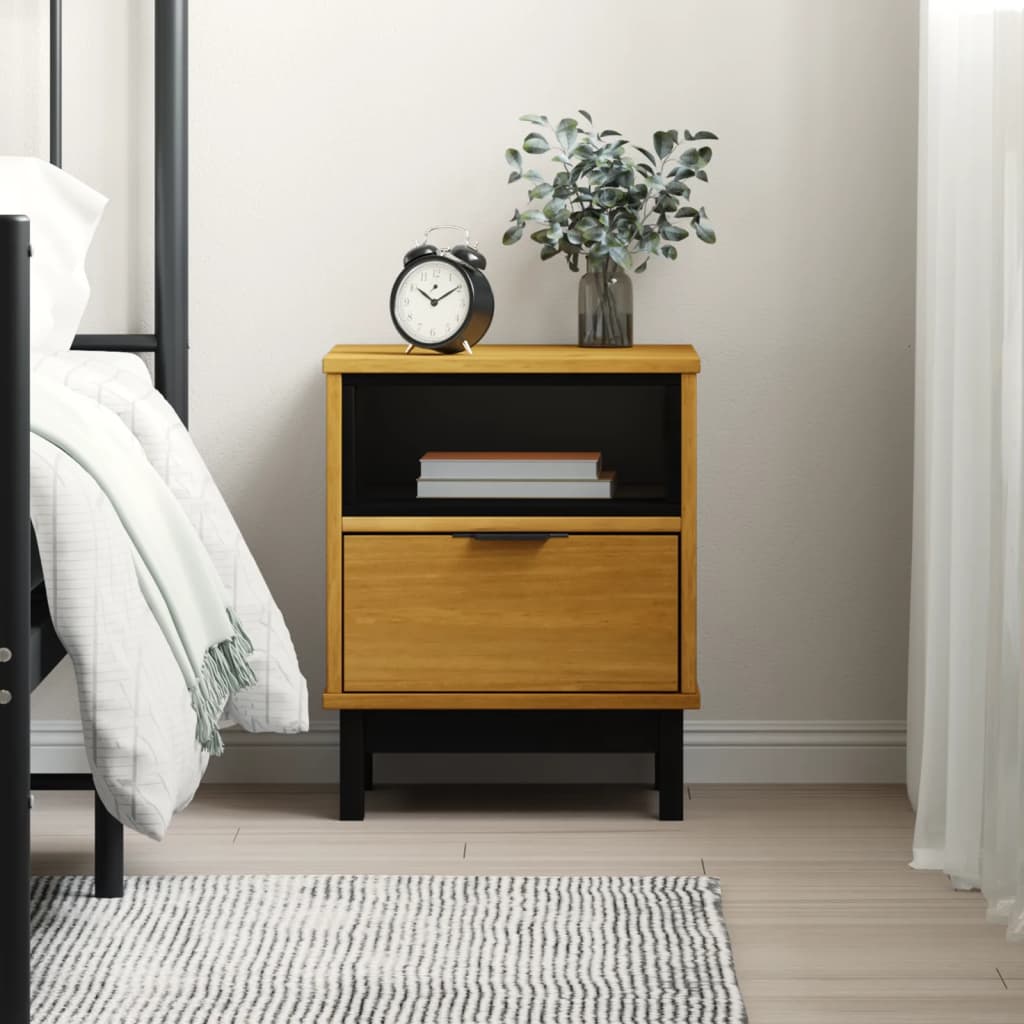 Solid Pine Wood Bedside Cabinet — Oak Finish