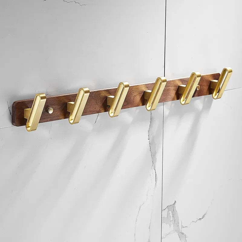 Tuqiu Wood & Brushed Gold Robe Hook – European Elegance in Every Detail