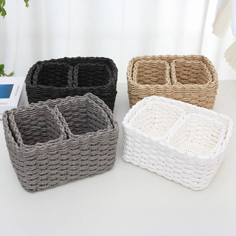 3Pcs Grass Woven Storage Baskets For Organizing And Decorating Multifunctional Picnic Fruit Basket Convenient Office Storage Box