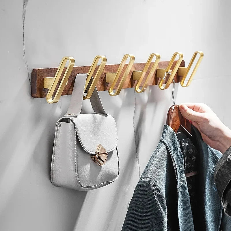 Tuqiu Wood & Brushed Gold Robe Hook – European Elegance in Every Detail