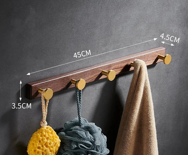 Tuqiu Wood & Brushed Gold Robe Hook – European Elegance in Every Detail