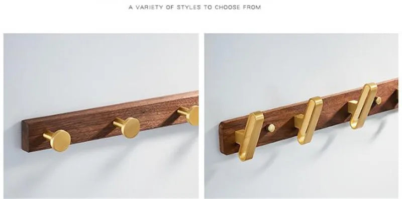 Tuqiu Wood & Brushed Gold Robe Hook – European Elegance in Every Detail