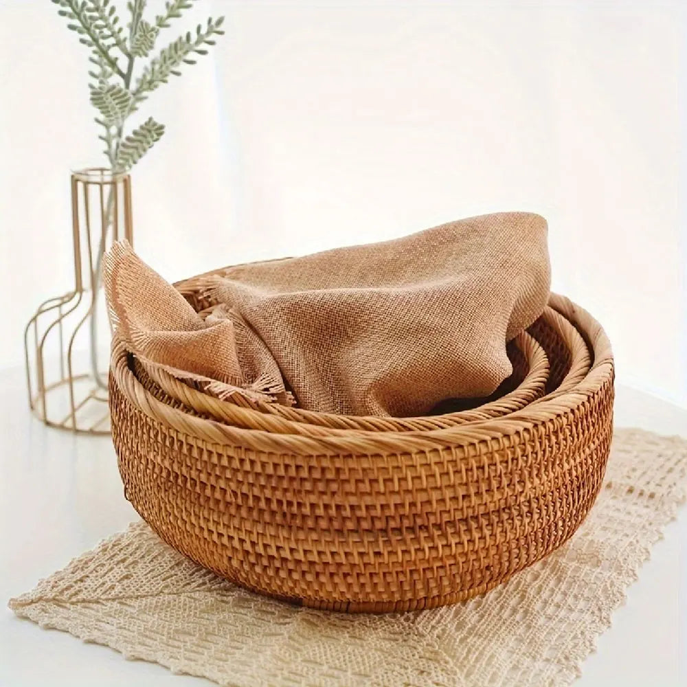 Round Handwoven Wicker Baskets