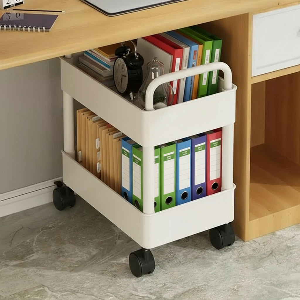 Under Table Storage Shelf With Wheel 2-Layer