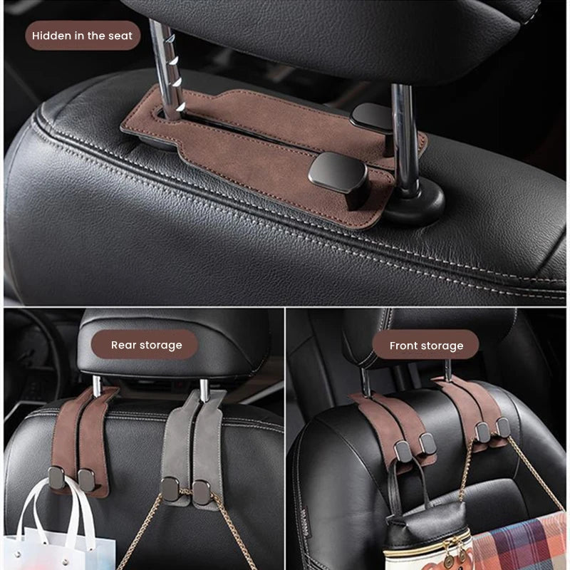 Leather Car Seat Back Double Hook – Smart Storage for Everyday Drives