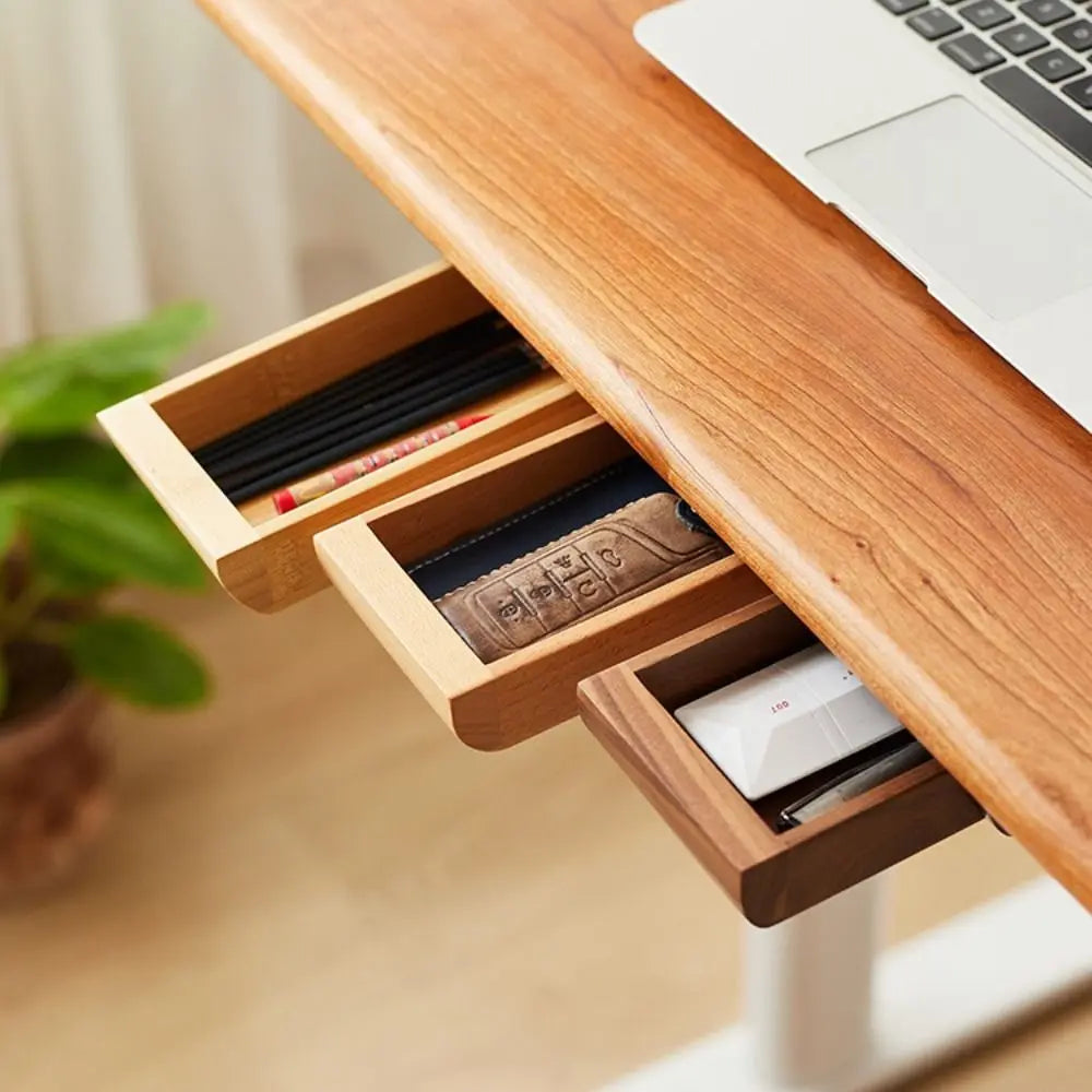 Convenient Under Desk Storage Box Natural Bamboo/Walnut