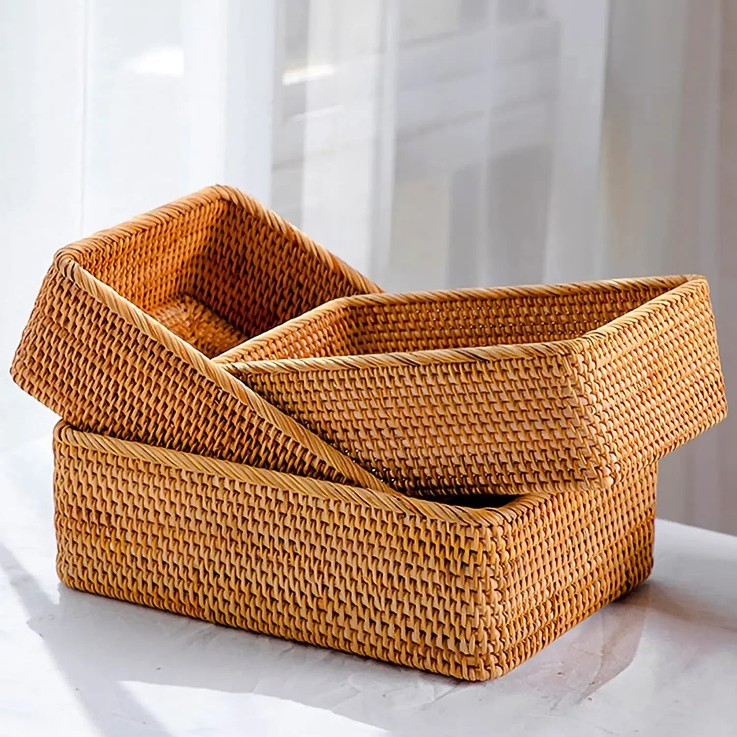 Rectangular Rattan Storage Baskets, Handmade Woven