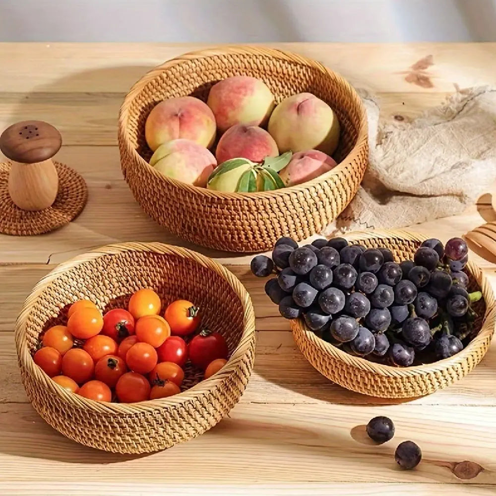 Round Handwoven Wicker Baskets