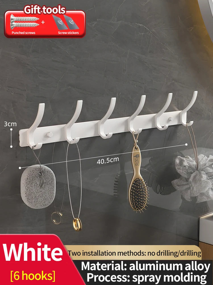No-Drill 6-Hook Aluminium Alloy Door & Wall Hanger