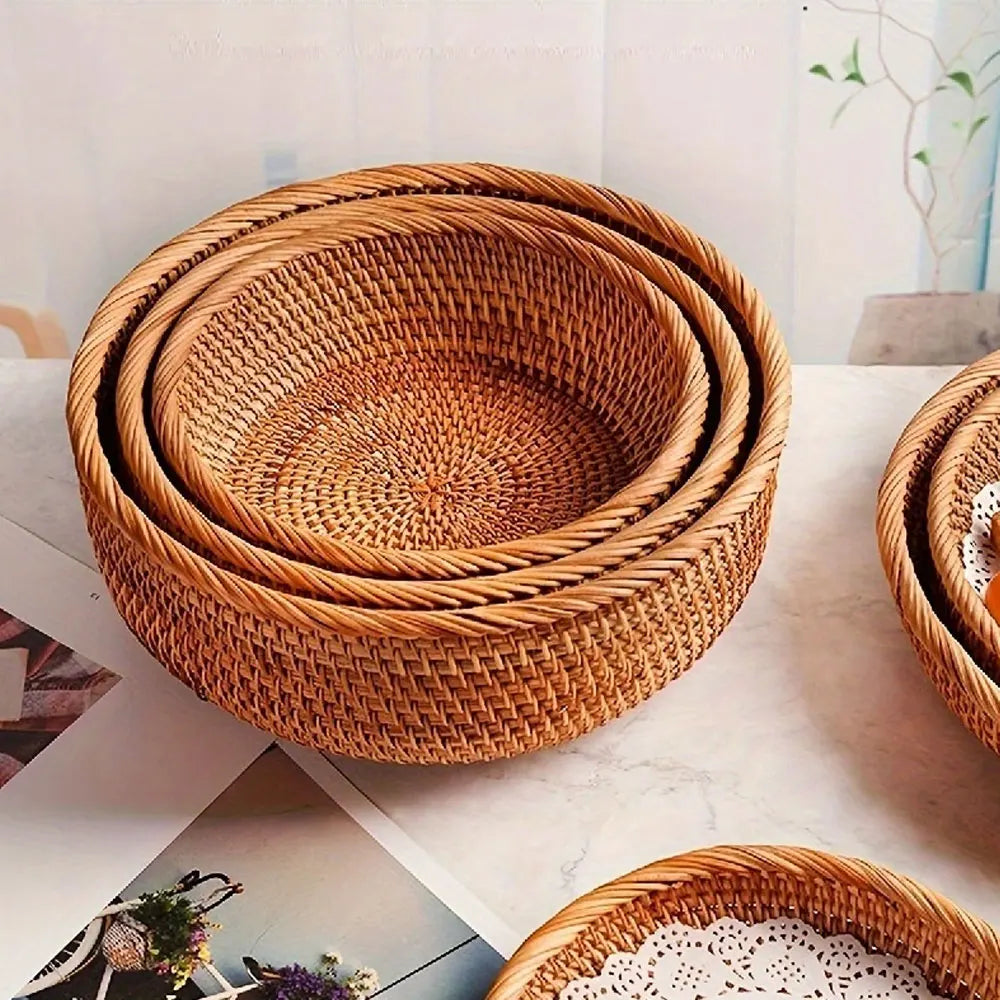 Round Handwoven Wicker Baskets
