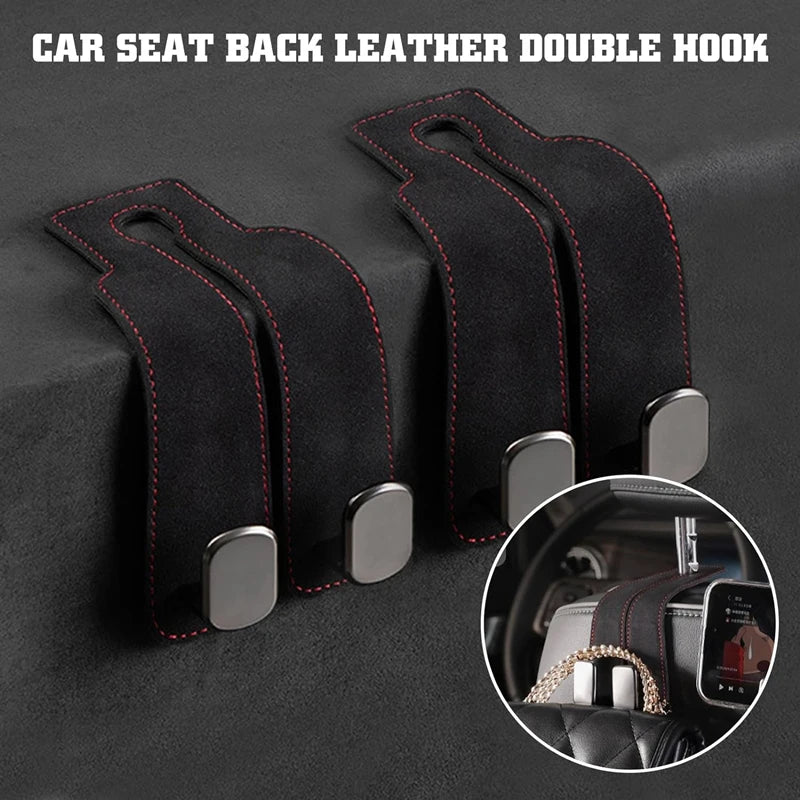 Leather Car Seat Back Double Hook – Smart Storage for Everyday Drives
