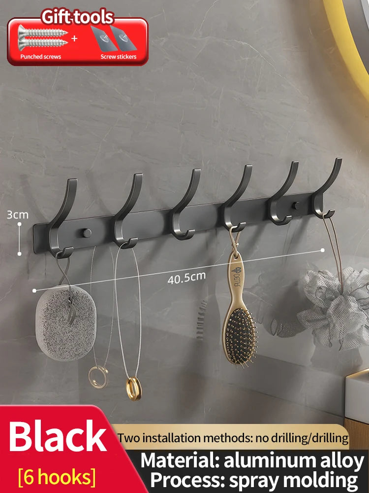 No-Drill 6-Hook Aluminium Alloy Door & Wall Hanger