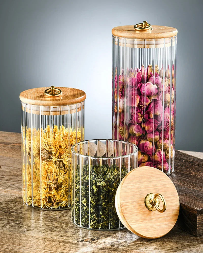 Glass Food Jar with Bamboo Lid – Elegant, Airtight Kitchen, Bathroom or Laundry Storage