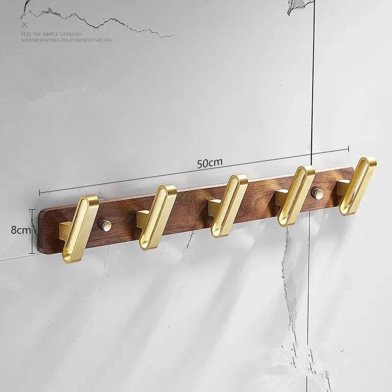 Tuqiu Wood & Brushed Gold Robe Hook – European Elegance in Every Detail