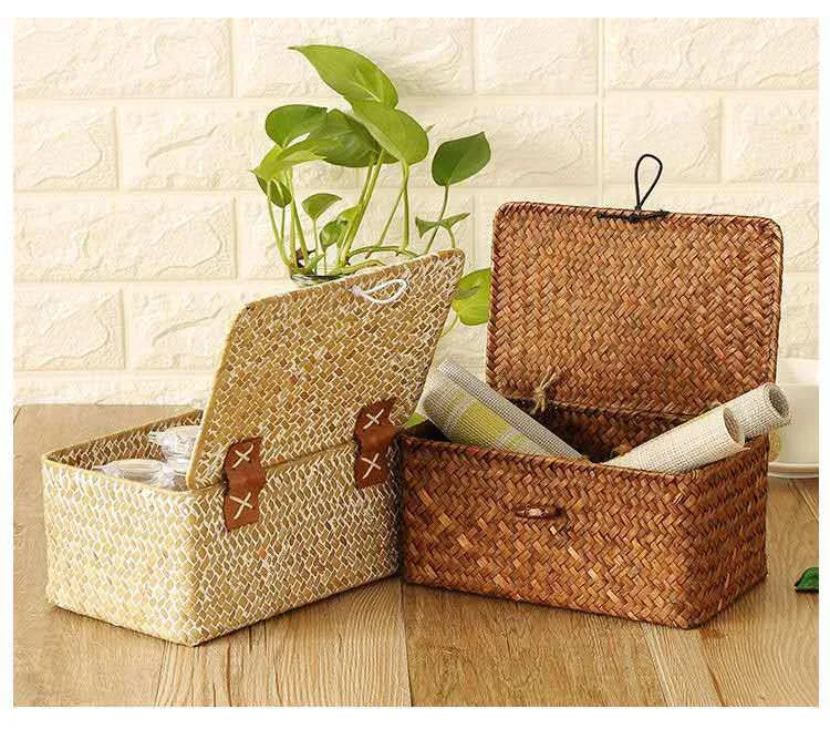 Wicker Storage Basket With Lid - Multi Functional Convenient storage