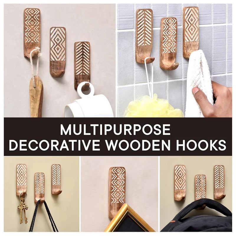 Bohemian Wooden Wall Hooks – Natural Charm Meets Effortless Function (3pk)
