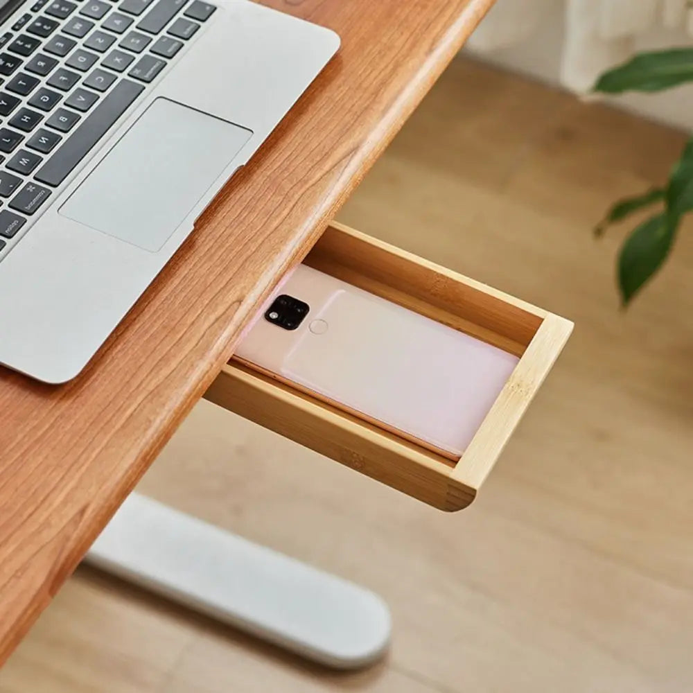 Convenient Under Desk Storage Box Natural Bamboo/Walnut