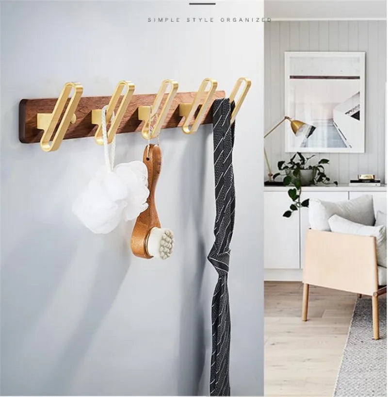 Tuqiu Wood & Brushed Gold Robe Hook – European Elegance in Every Detail