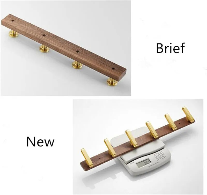 Tuqiu Wood & Brushed Gold Robe Hook – European Elegance in Every Detail