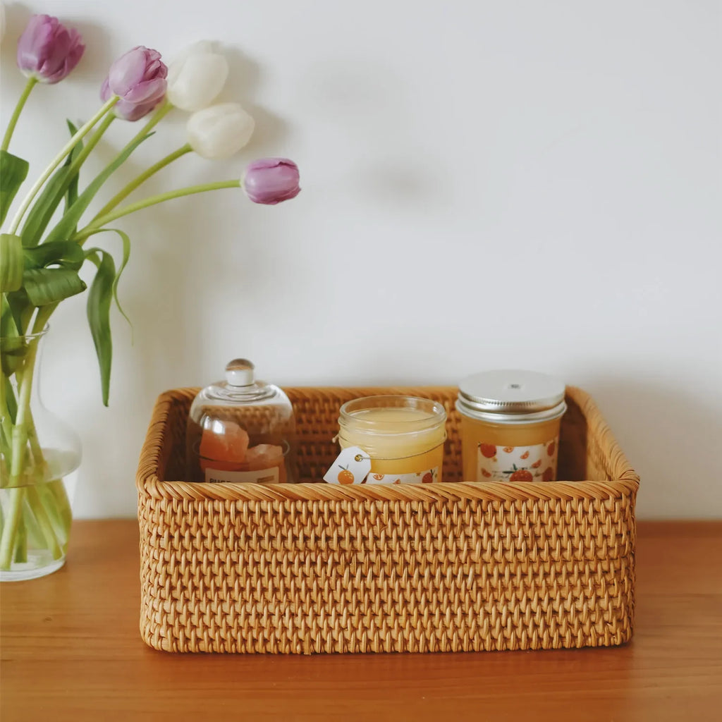 Rectangular Rattan Storage Baskets, Handmade Woven