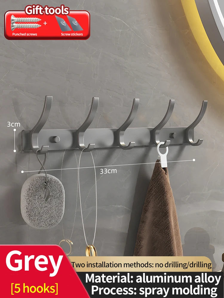 No-Drill 6-Hook Aluminium Alloy Door & Wall Hanger