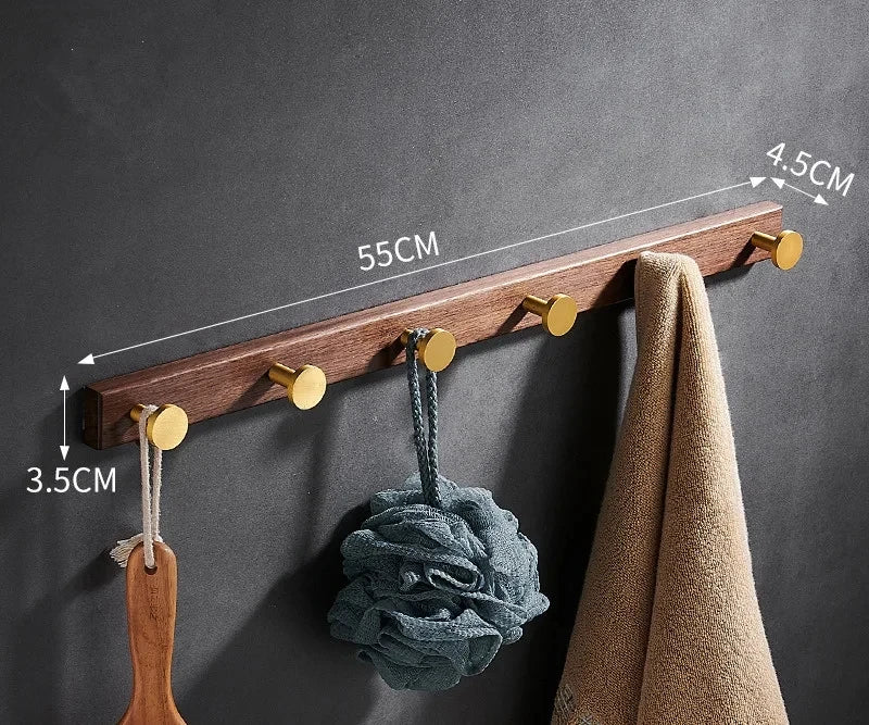 Tuqiu Wood & Brushed Gold Robe Hook – European Elegance in Every Detail