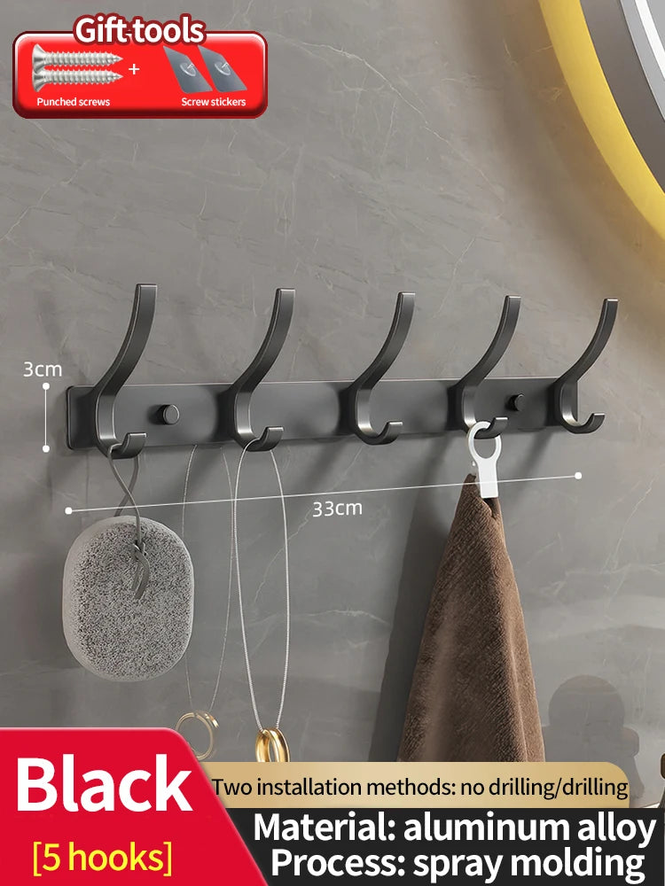 No-Drill 6-Hook Aluminium Alloy Door & Wall Hanger