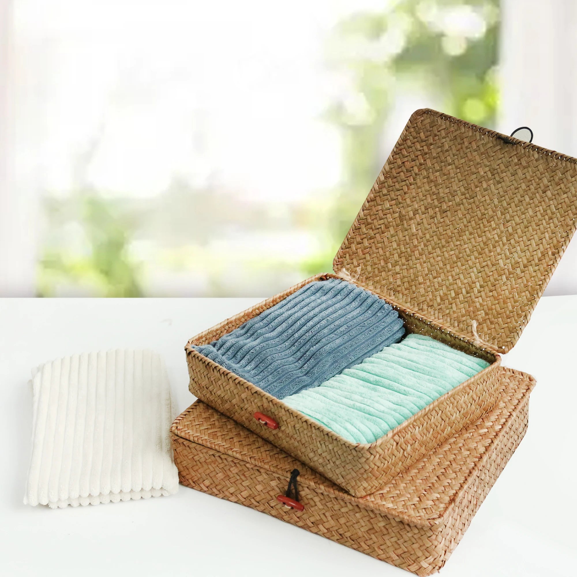 2 Pcs Seagrass Baskets with Lid