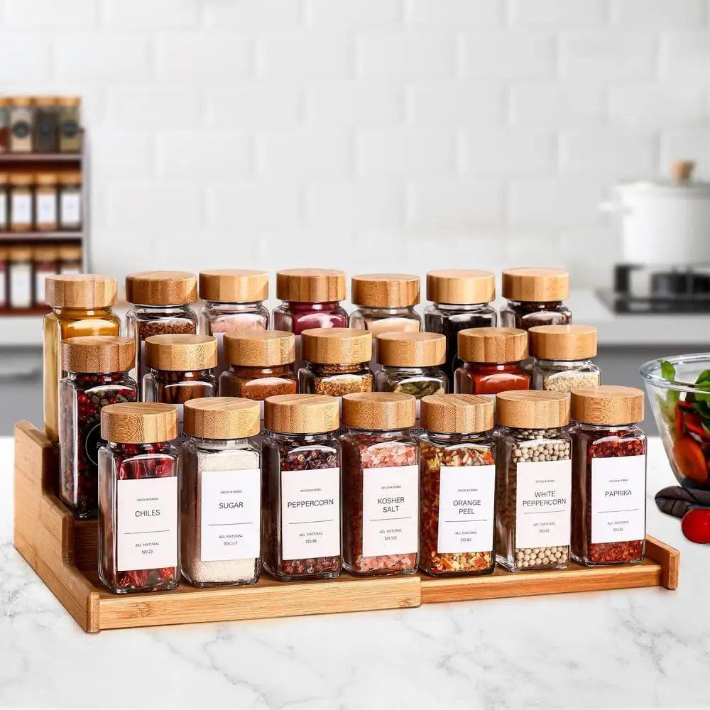Glass Spice Jars with Bamboo Lids  + Labels