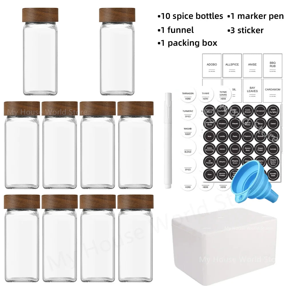 Glass Spice Jars with Bamboo Lids  + Labels