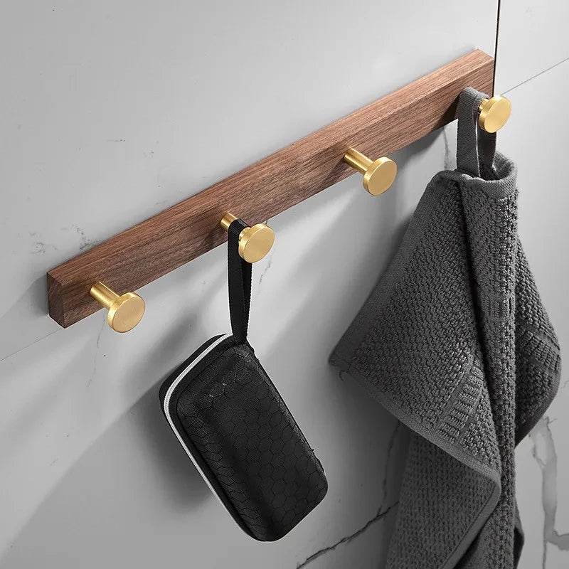 Tuqiu Wood & Brushed Gold Robe Hook – European Elegance in Every Detail