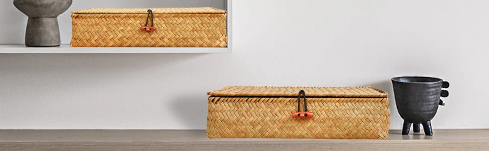 2 Pcs Seagrass Baskets with Lid