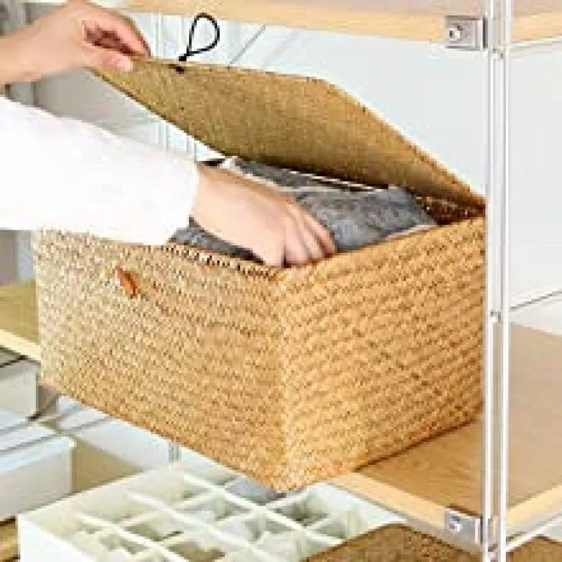 Wicker Storage Basket With Lid - Multi Functional Convenient storage