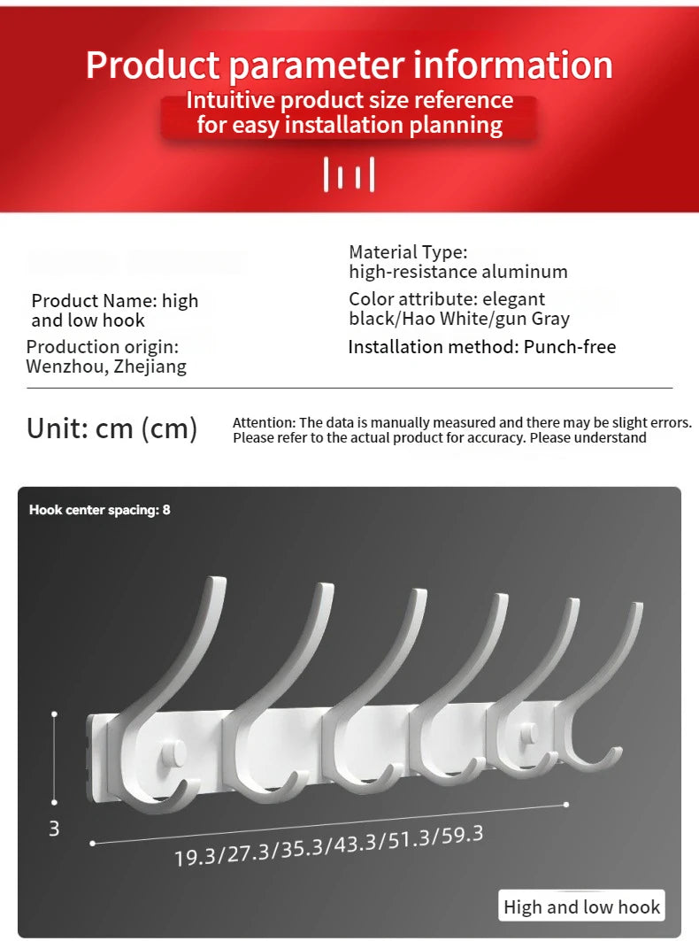 No-Drill 6-Hook Aluminium Alloy Door & Wall Hanger