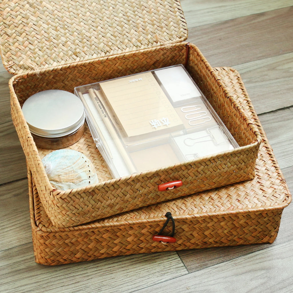 2 Pcs Seagrass Baskets with Lid