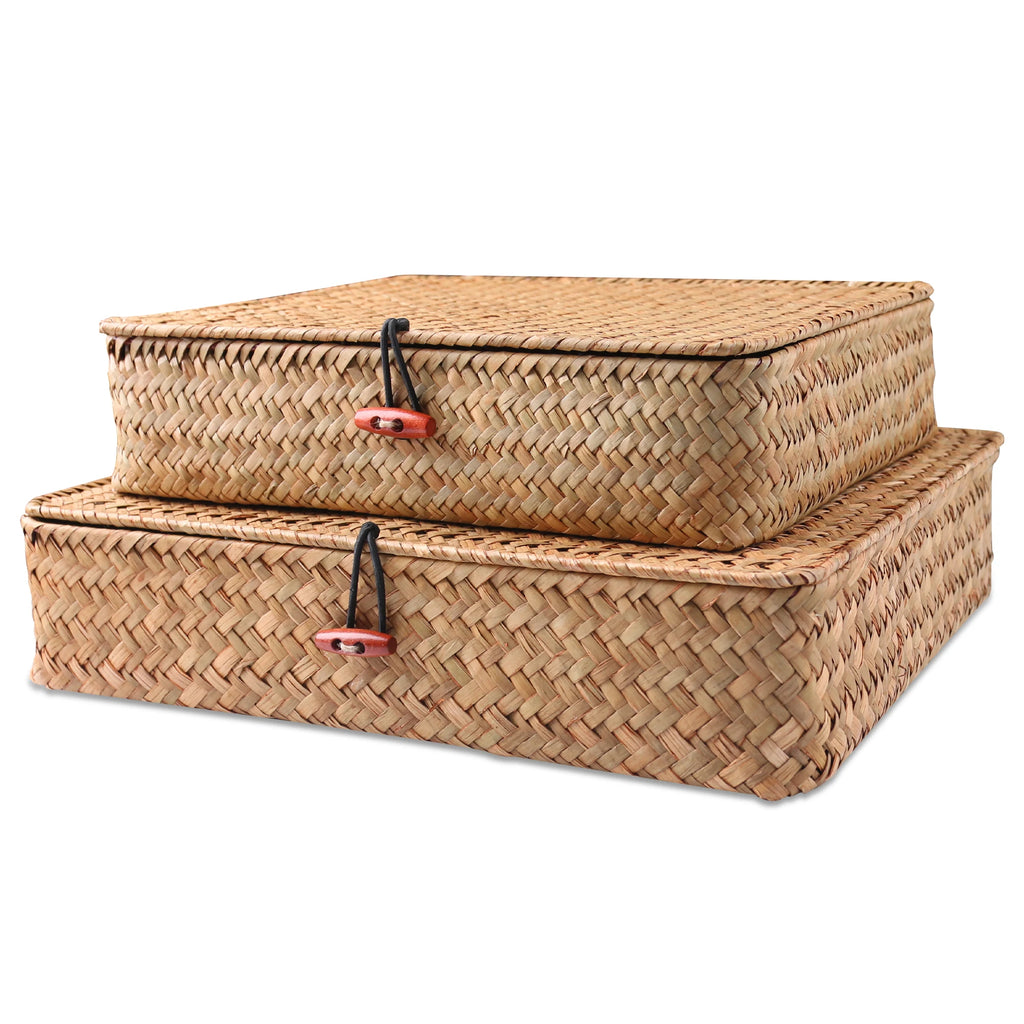 2 Pcs Seagrass Baskets with Lid