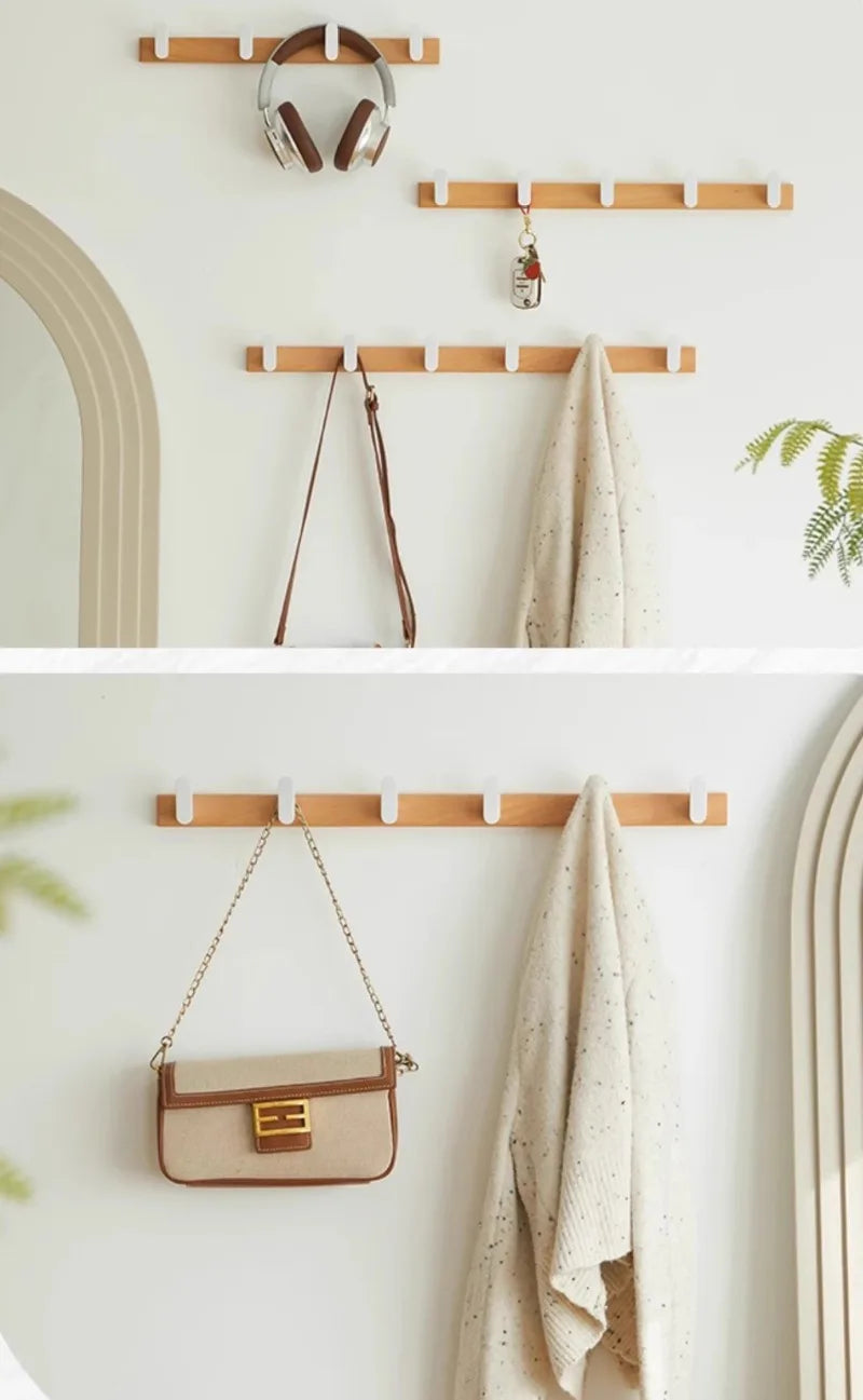 Wood Wall-Mounted Multifunctional Hanger – Elegant Organisation Made Simple