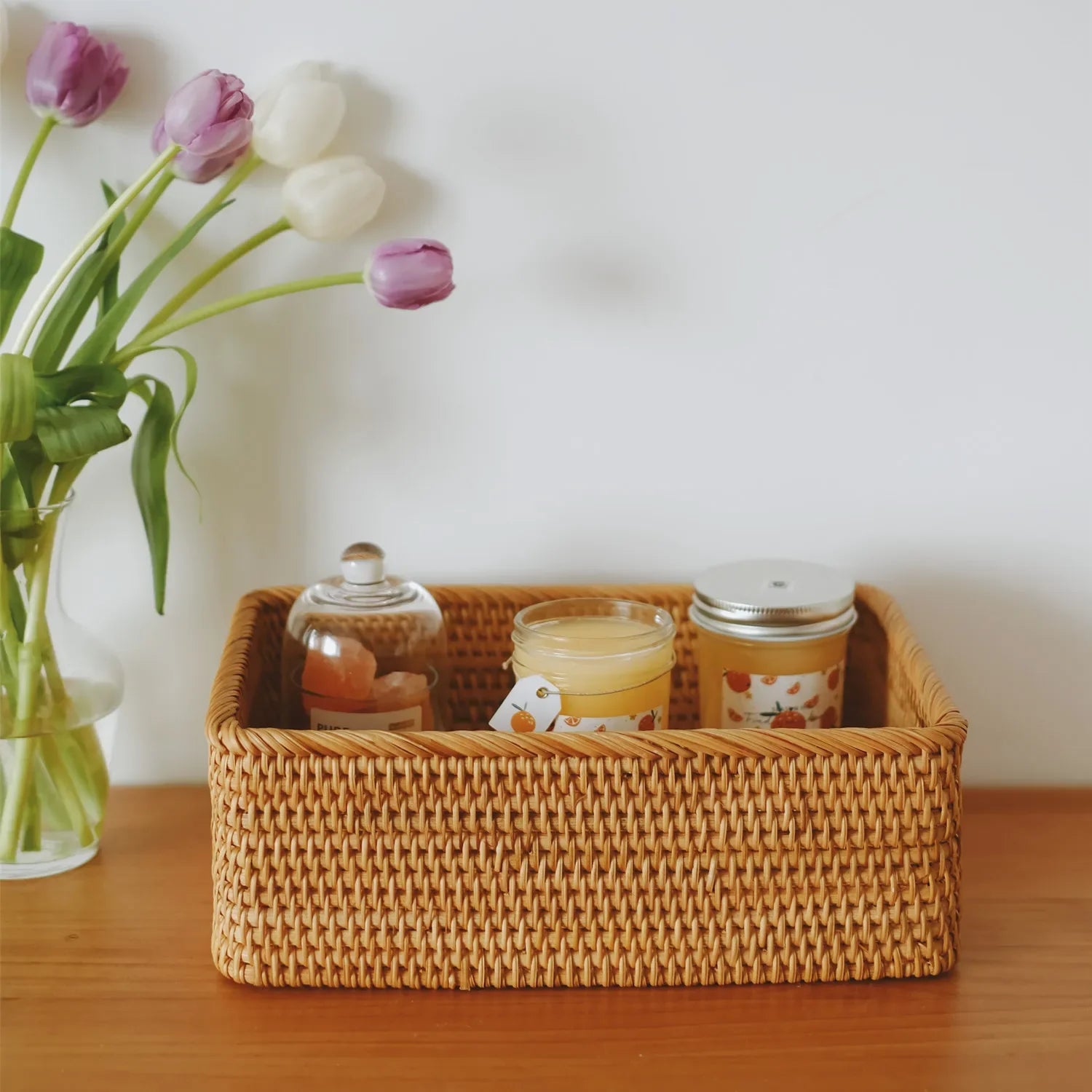 Rectangular Rattan Storage Baskets, Handmade Woven