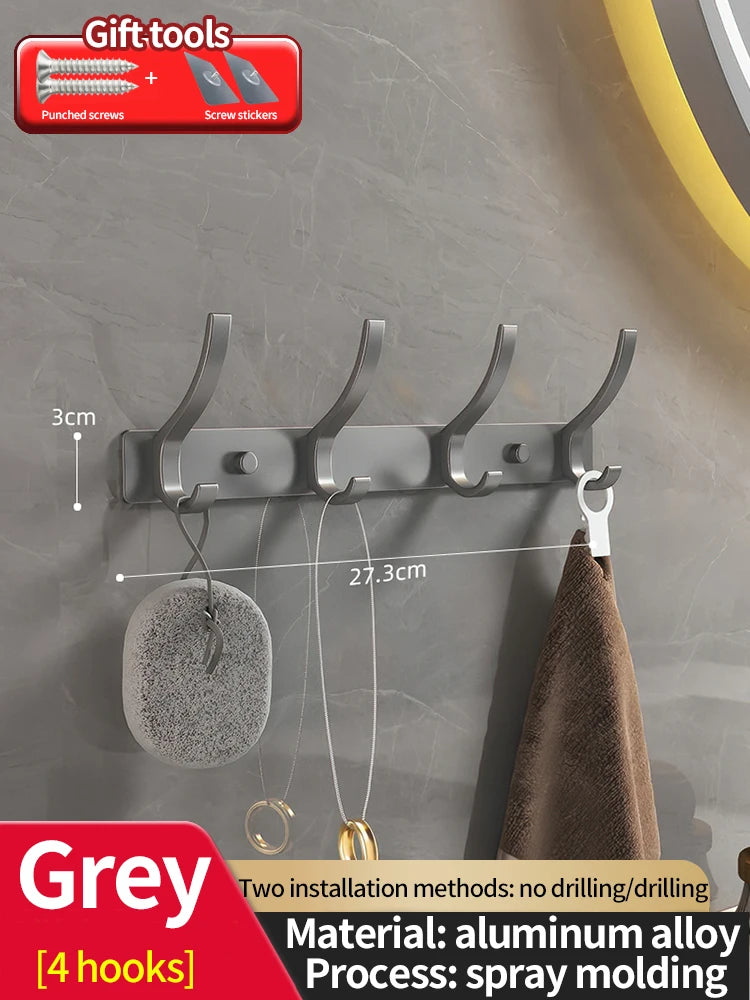 No-Drill 6-Hook Aluminium Alloy Door & Wall Hanger