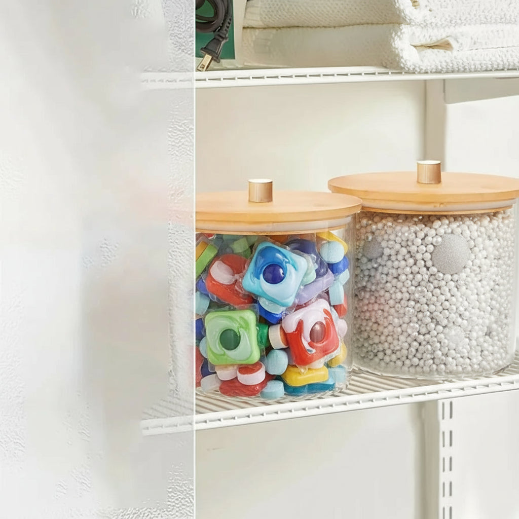 Multi-Purpose Acrylic Storage Jar with Spoon – Laundry, Kitchen & Bathroom Organisation