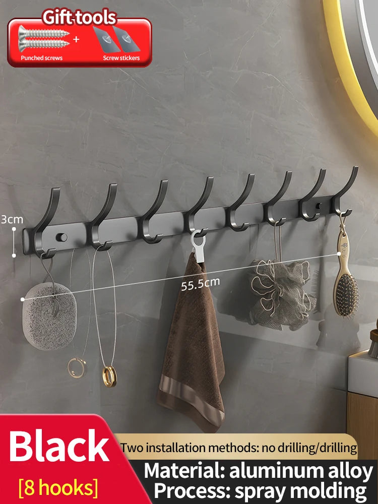No-Drill 6-Hook Aluminium Alloy Door & Wall Hanger