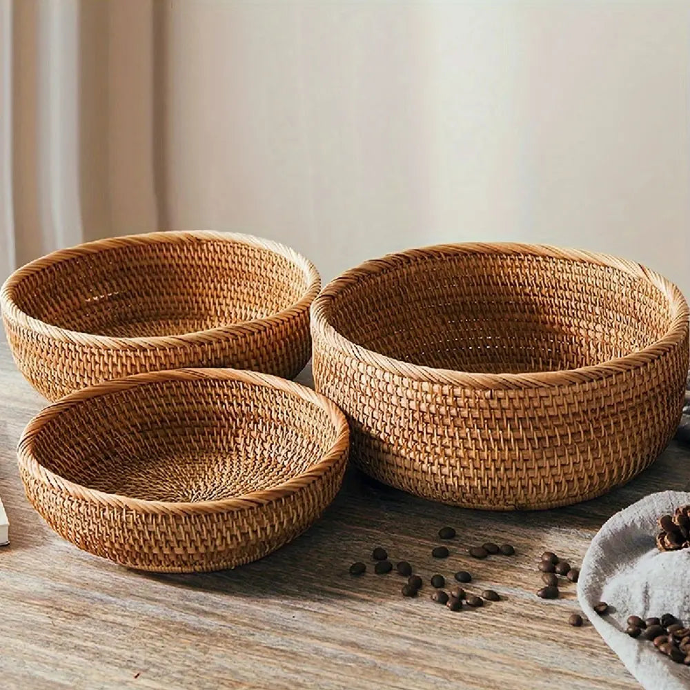 Round Handwoven Wicker Baskets