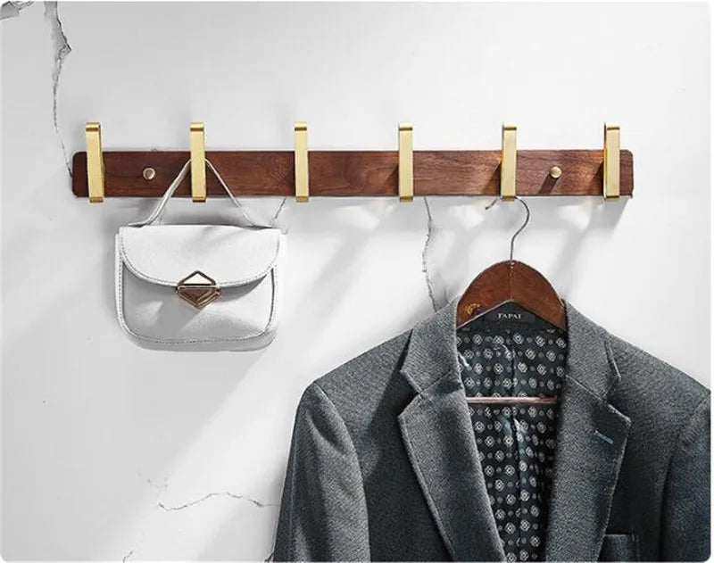 Tuqiu Wood & Brushed Gold Robe Hook – European Elegance in Every Detail