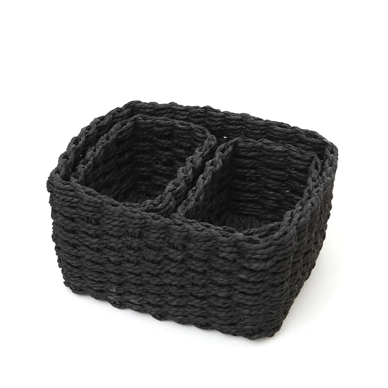 3Pcs Grass Woven Storage Baskets For Organizing And Decorating Multifunctional Picnic Fruit Basket Convenient Office Storage Box