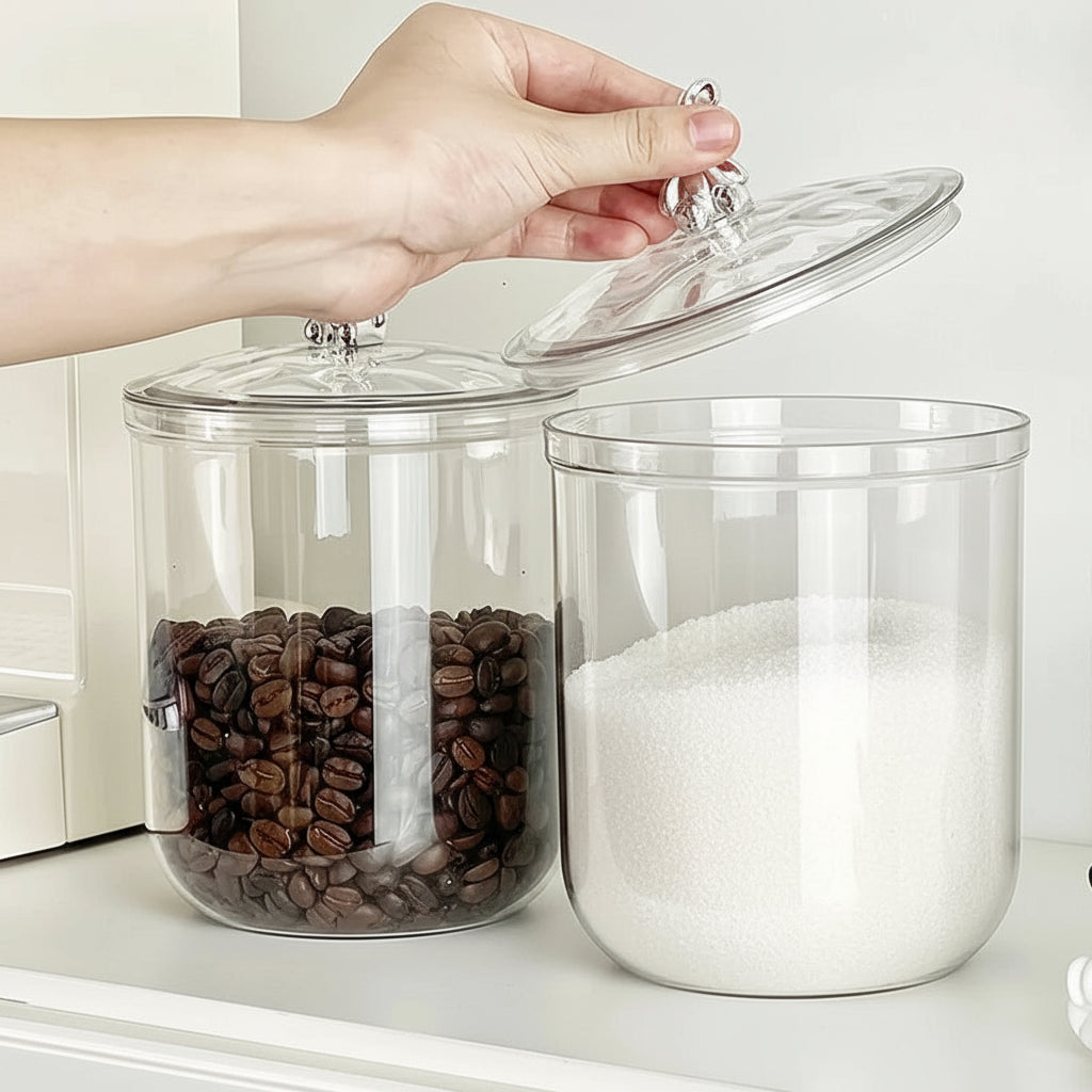 Clear Sealed Storage Jar with Bear Accent