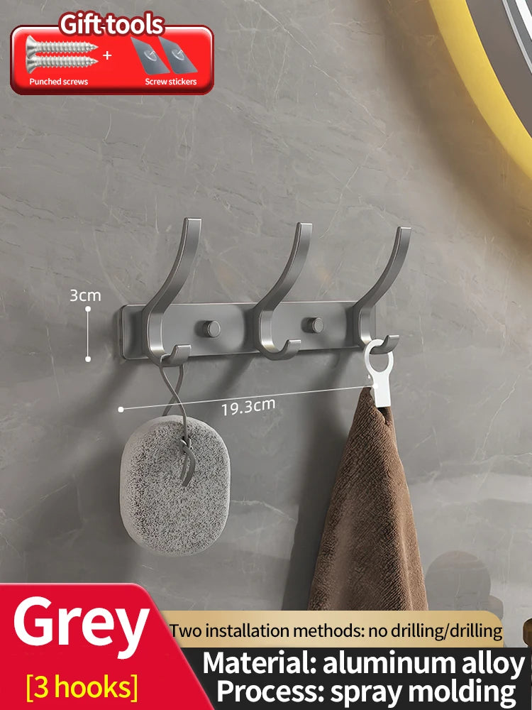 No-Drill 6-Hook Aluminium Alloy Door & Wall Hanger