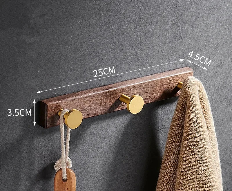 Tuqiu Wood & Brushed Gold Robe Hook – European Elegance in Every Detail